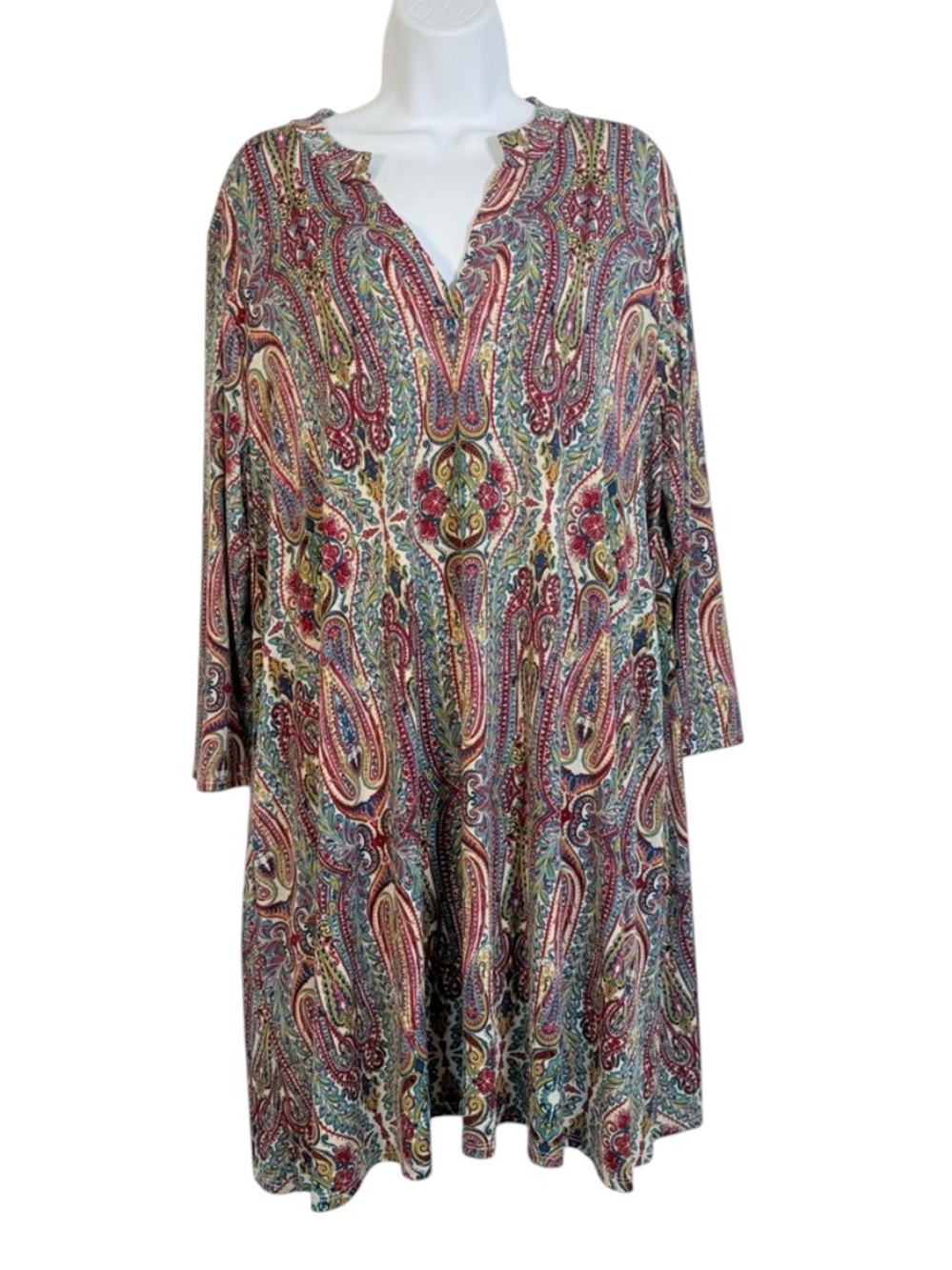 Honeyme Multicolor Long Sleeve VNeck Paisley Tunic Dress SzXL